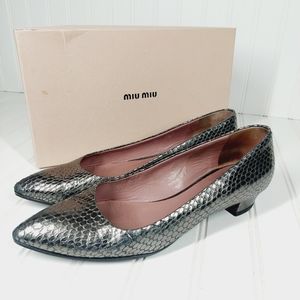 Miu Miu Snakeskin Leather Metallic Heels F7